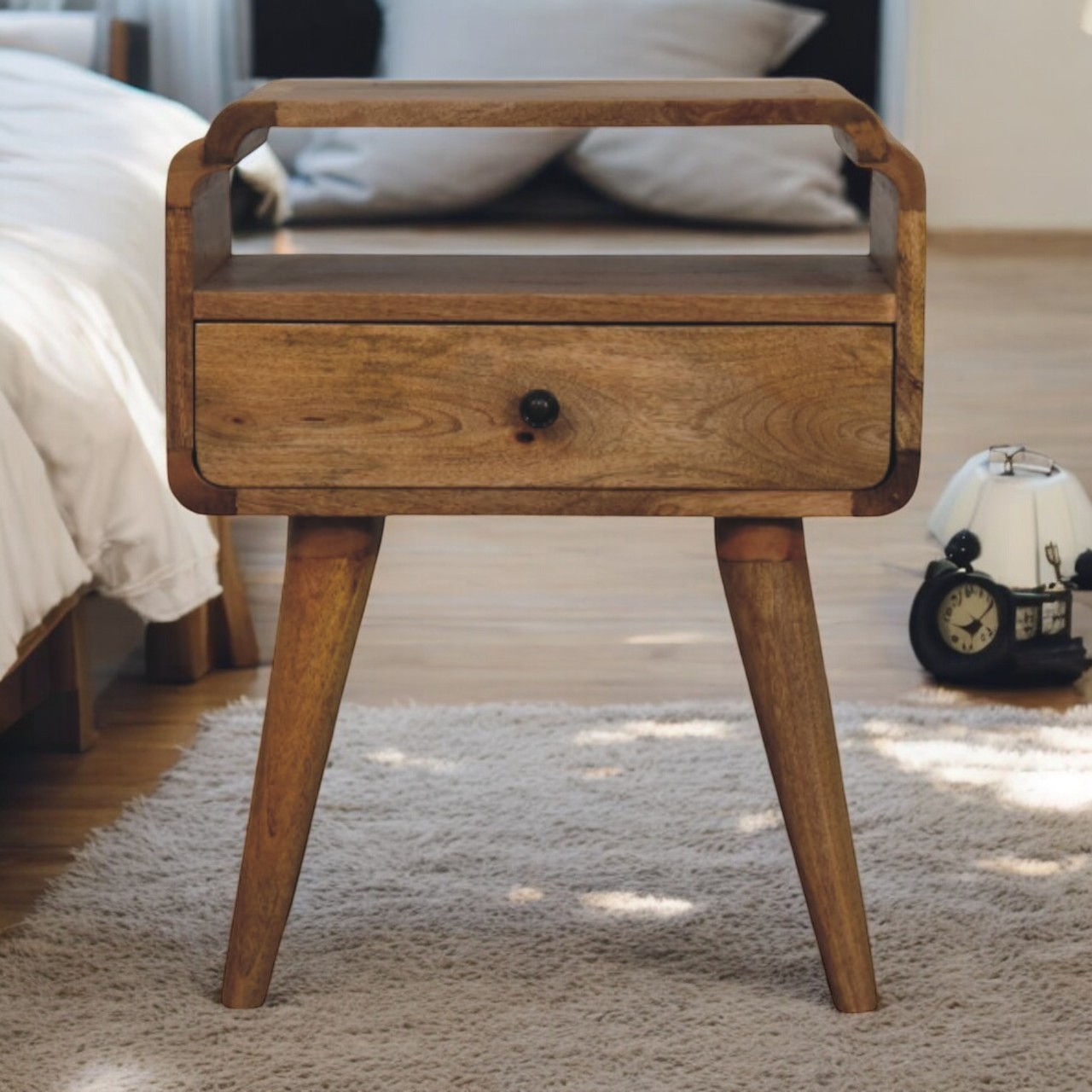 Solid Wood Newton Oak-ish Nightstand, Brown,Designed for sty