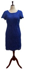 NWT Talbots 100% Cotton Dress Womens Size 12 Royal Blue Floral Lace Scallop Hem