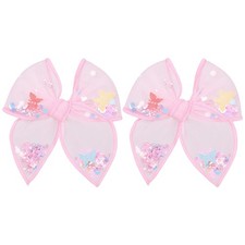 Floral Butterfly Fairy Hair Bow Clips 4" for Girls Women, 2pc Pink-Butterfly