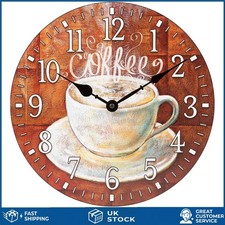 Charming Coffee Shop Decor Round Analog Wall Clock Multi-Colored 12 Inch Size
