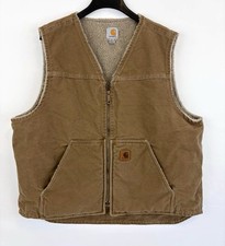 Carhartt V26 Vest Mens XL Brown Duck Canvas Sherpa Lined Workwear Full Zip
