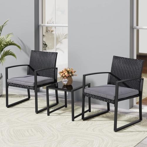 3 Pieces Outdoor Patio Furniture Set, Modern Wicker Bistro Set, Conversation ...