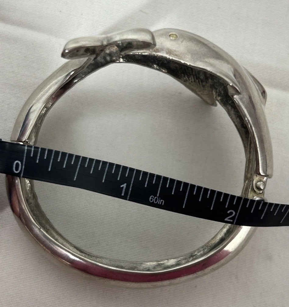 Silver tone Dolphin Cuff Hinge Bracket Rhinestone… - image 8