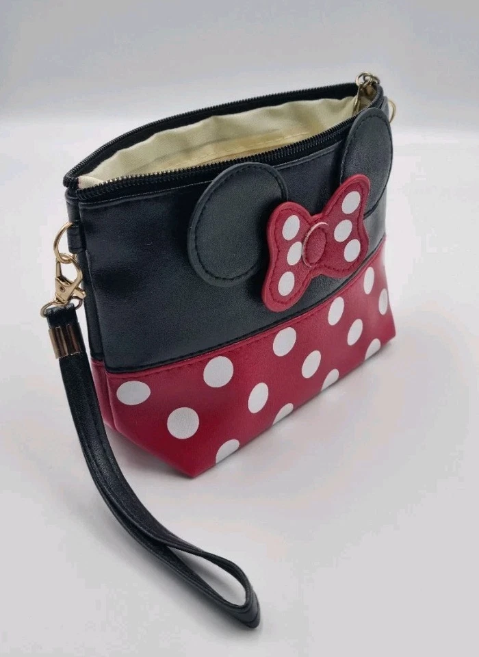 Minnie Mouse Make Up Bag Purse Disney Red & Black Small 5" PVC Zip Up Pouch - Image 4 of 4