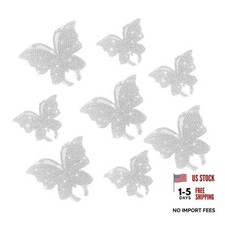 Wevdn 8 PCS Butterfly Crystal Car Stickers, Shiny Rhinestone Waterproof White