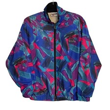 Vintage Reebok 90s Abstract Geometric Windbreaker Jacket Blue Purple Pink Small
