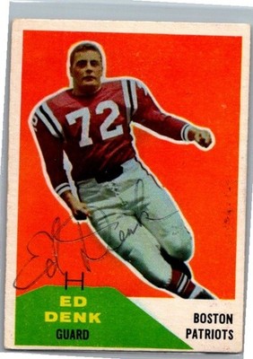 1960 -Ed Denk- Fleer Autograph/Signed/Auto Football Card #125 Patriots
