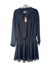 NEW Hush Womens Long Sleeve Shirred Cressida Dress Size 14 Black Tagged £75