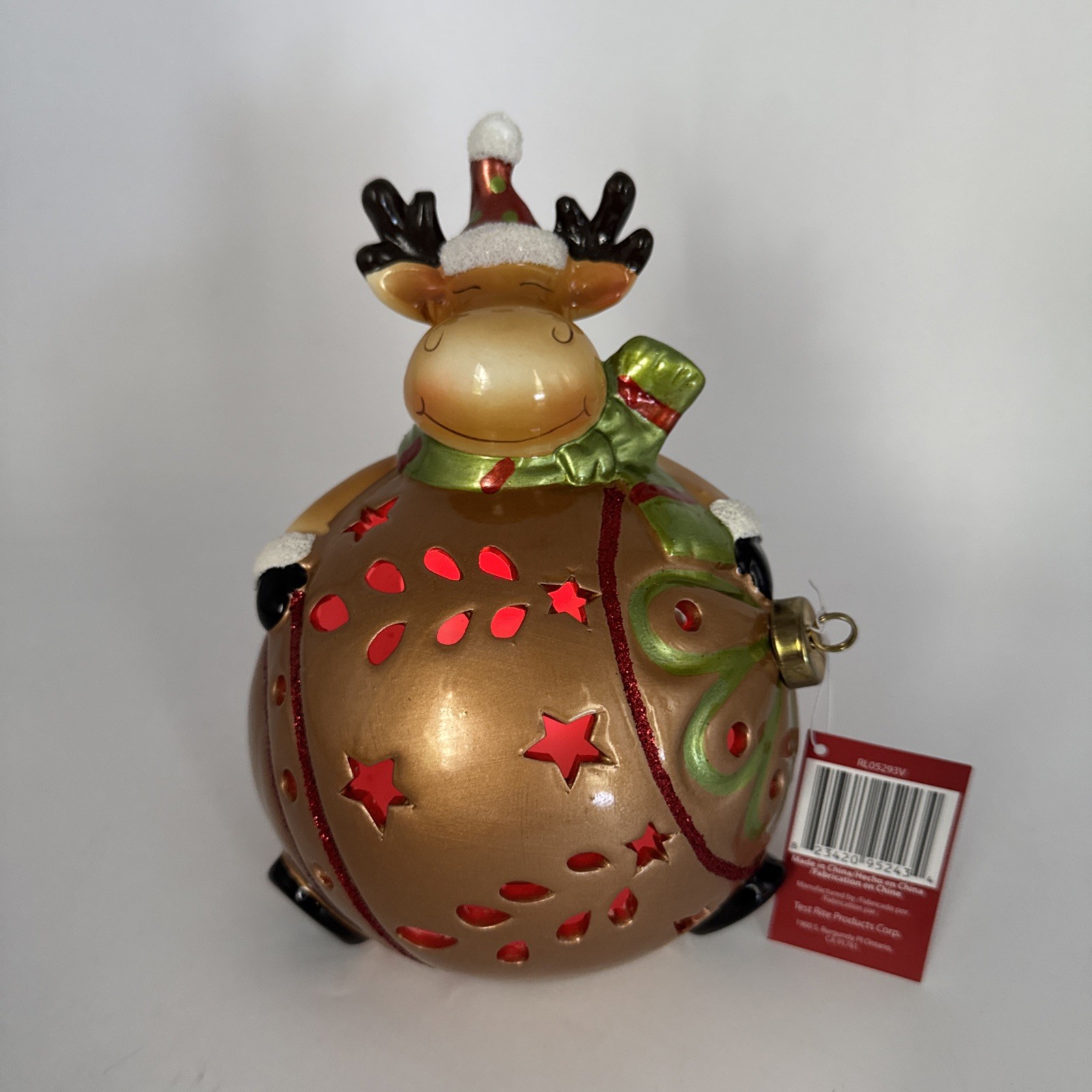 Christmas Reindeer Luminary W/ LED Candle Ornament & Timer Home Reflections QVC