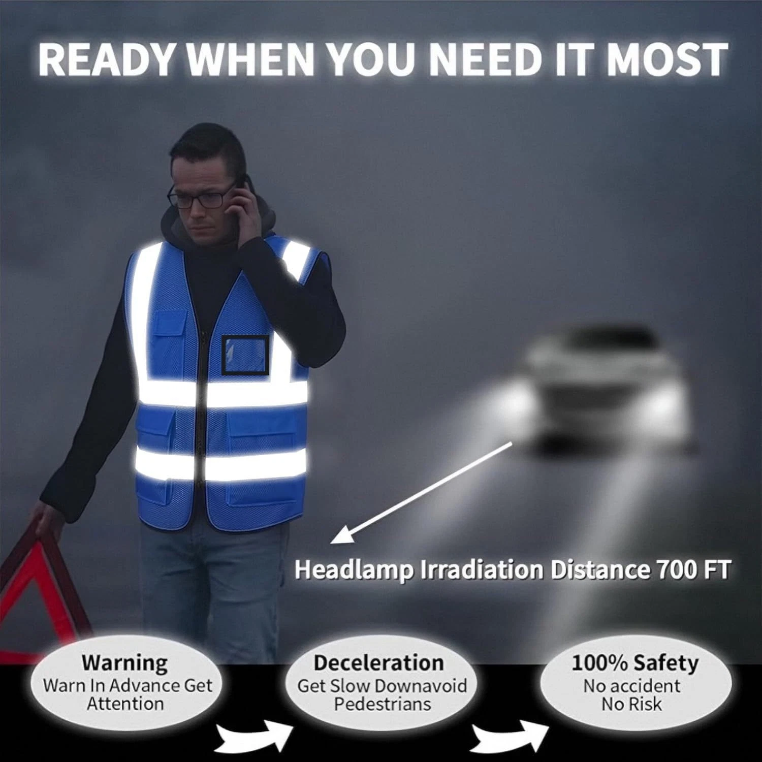 Safety Vest for Men Women, Hi Vis, Reflective, Breathable, 5 Pockets - product detail image 6