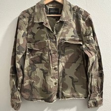 Sanctuary Camouflage Utility Jacket Button Front Distressed Hem Women's Size S