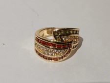 925 silver gold plated ring with green and am...
