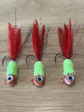 Three hand tied 1/16 crappie jigs 