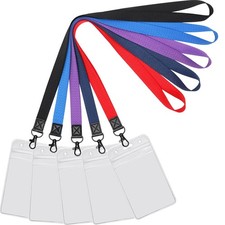 5 Pack Lanyards with Vertical Badges Holder Waterproof Resealable Zip Holder ...