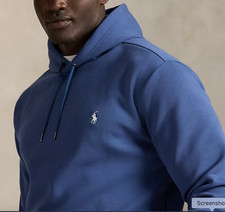  138 NWT Polo Ralph Lauren Men  s Double Knit Hoodie Sweatshirt Blue M Medium