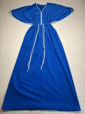 1970s Vanity Fair Velvet Housecoat Long Robe Women s Petite XS USA Cobalt Blue