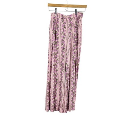 LoveShackFancy Montel Pants Pink Floral High Waist Pleated Wide Leg Size 0