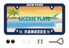 Blue Yankees Design License Plate Frame Durable New York Baseball Stainless Stee