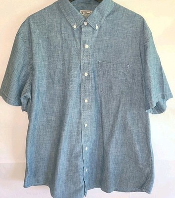 L.L. Bean Mens Large Regular Traditional Fit Button Front Short Sleeve Shirt 