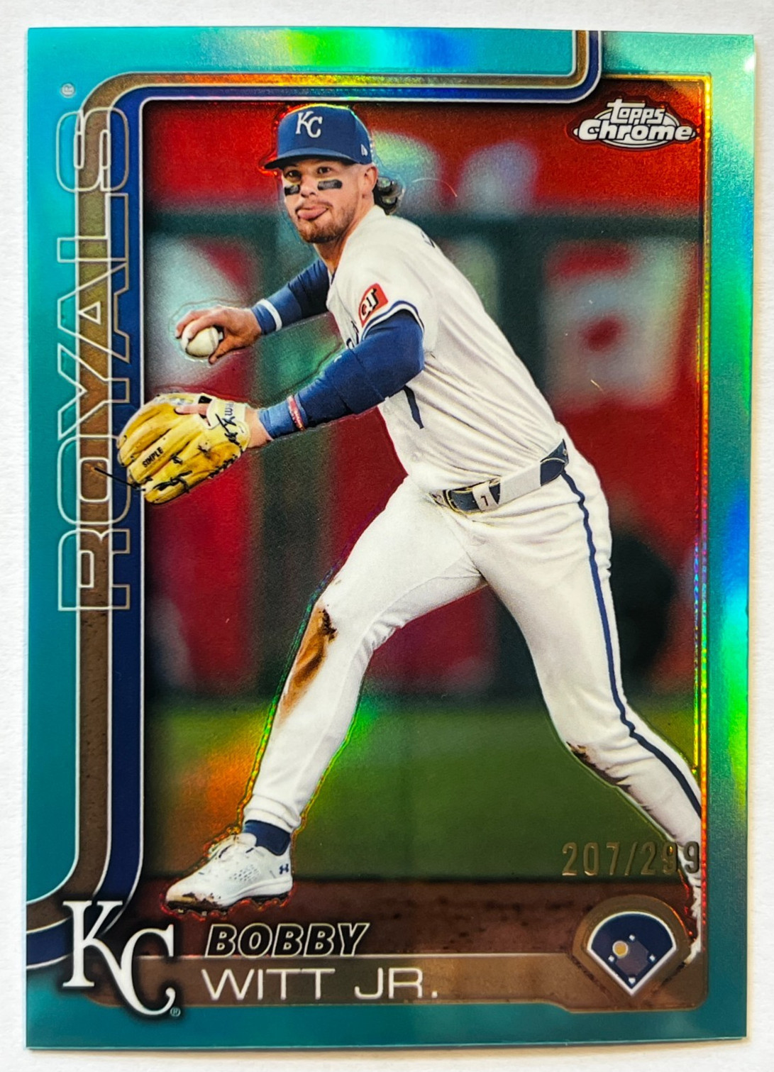 🔥2025 Topps Chrome Teal Refractor /299 #93 Bobby Witt Jr. Kansas City Royals🔥