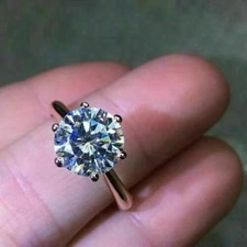 Engagement Ring Solid 14k White Gold Solitaire 2.00 Ct Round Cut Diamond Size 7