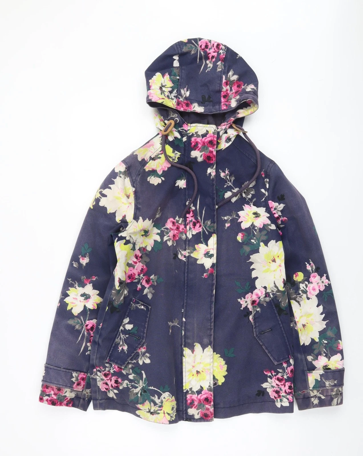 Joules Womens Blue Floral Waterproof Hooded Rain Coat Size 8