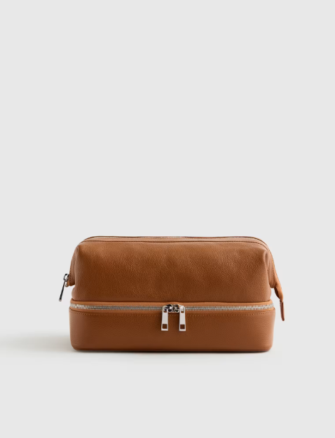 NWT QUINCE MEN'S ITALIAN LEATHER DUAL COMPARTMENT TOILETRY ZIP AROUND BAG
