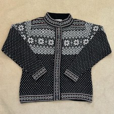 Alpaca Imports Fair Isle Snowflake Handknit Wool Cardigan Sweater Small