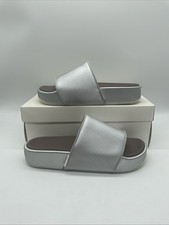 Adidas Y-3 Triple Silver Leather Slip On Slides Sandals UK 12 EU 47 New