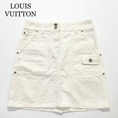 LOUIS VUITTON Jupe Courte Monogramme Logo Femme Taille 34 Blanche Authentique - Photo 1/4