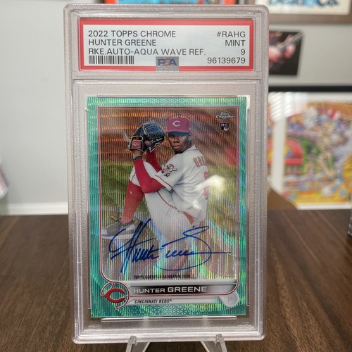 2022 Topps Chrome #RA-HG HUNTER GREENE RC Auto Aqua Wave Refractor /199 PSA 9