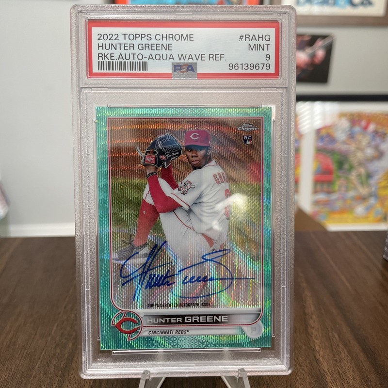 2022 Topps Chrome #RA-HG HUNTER GREENE RC Auto Aqua Wave Refractor /199 PSA 9
