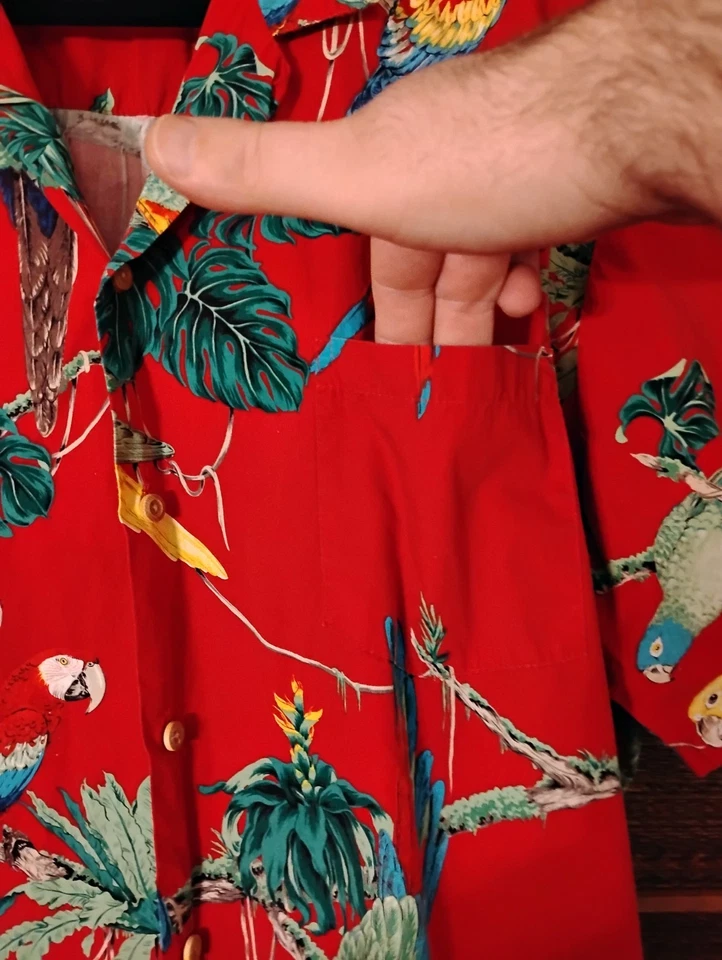 Camisa hawaiana vintage de algodón para hombre Magnum PI 2XL Paradise Found Red Parrots años 80 Foto 2 de 4