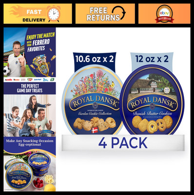 Garden Cookie Collection & Danish Butter Cookies, 4-Pack, 2x12oz & 2x10.6oz Tins