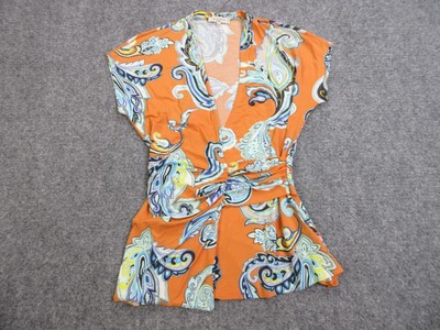 Etro Blouse Womens 40 Paisley Wrap Top Italy Boho Print Short Sleeve Shirt