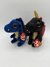 New Lot Ty Beanie Boos SAFFIRE Blue  GRINDAL Black Gold Dragon 6"