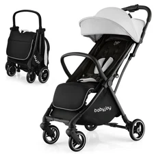 Costway Portable Baby Stroller One-Hand Fold Pushchair W/ Aluminum Frame Grey