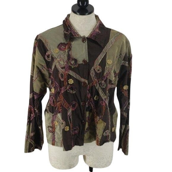 Ronnie Salloway Patchwork Button-Up Jacket L 100%… - image 1