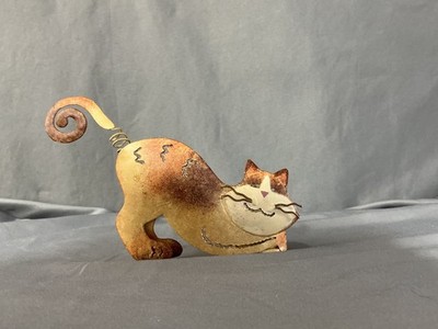 Whimsical Orange Cat Metal Votive CandleHolder w Coiled Tail