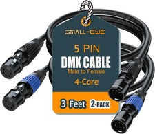 5 Pin DMX Cable 3 ft 2-Pack   4-Core Male to Female Stage Lighting Cable for DMX