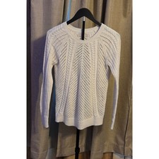 Ann Taylor Loft Cable Knit Geometric Lace Sweater Women's Size Small White