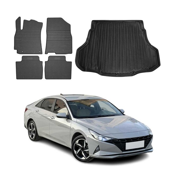 FußMatten & Kofferraumwanne Set FüR Hyundai Elantra 2021-2026 Gummi Schwarz 5X-image