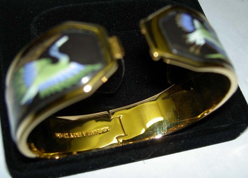 Authentic MICHAELA FREY Tropic Rosa Flying Crane Bird 24K Enamel Contessa Bangle - Imagen 8 de 8