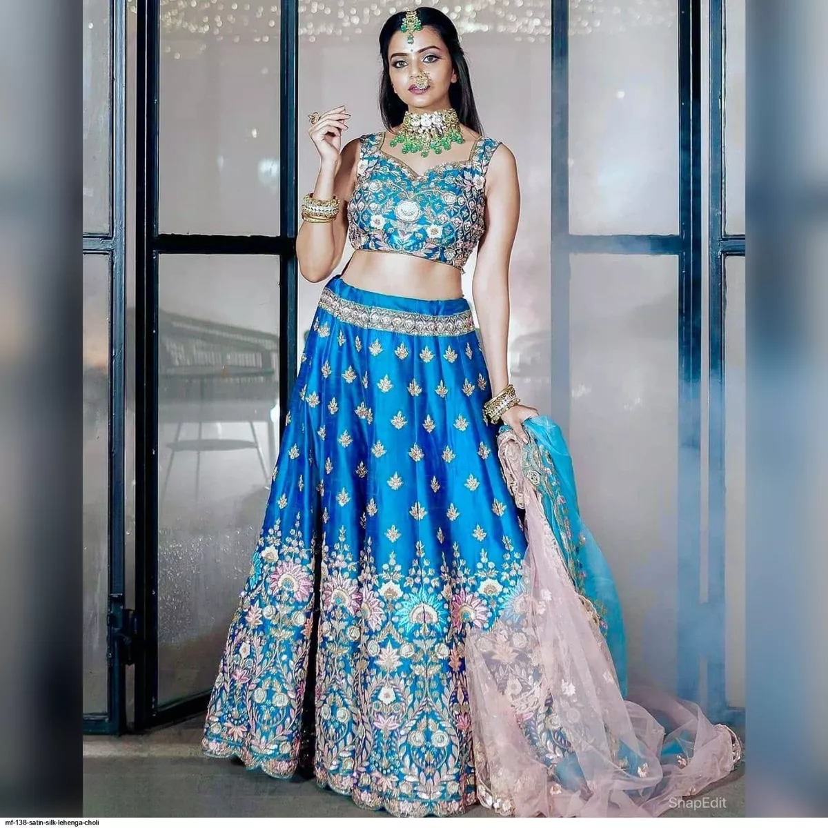 Blue Color Lehenga Choli Indian Ethnic Wedding Party Wear Silk