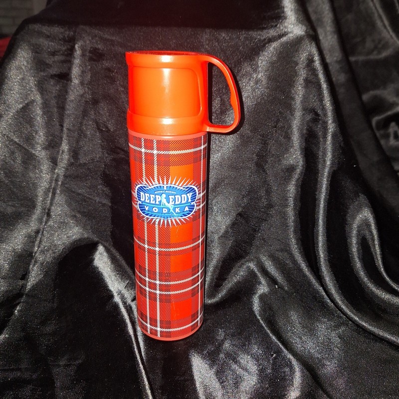 New Deep Eddy Vodka Thermos With Lid~Double Wall~Plaid~Flask