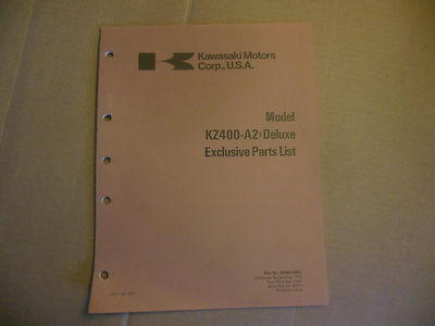 VINTAGE 1978 KAWASAKI KZ400-A2 DELUXE EXCLUSIVE PARTS LIST CATALOG
