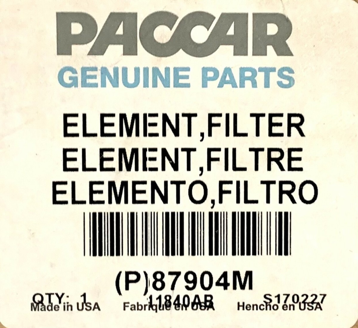 87904M Genuine Paccar/Fleetguard Element, Filter - Power Steering