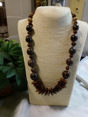 Dark Brown Handcrafted Tagua , Pambil  Nut  Organic Necklace made in  ECUADOR