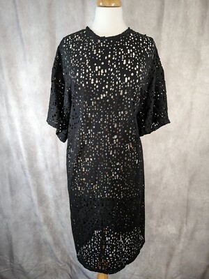 Balmain Paris Black Cotton Eyelet Beach Cover Up Kaftan Dress Size Small NWOT