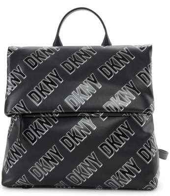 Dkny Tilly Women's Logo Foldover Backpack - Black, White $168